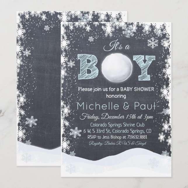 Snowball Es ist eine BOY Baby Shower Einladung (Vorne/Hinten)