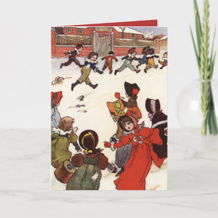 Snowball Fight Charles Robinson Vintag Holiday Feiertagskarte