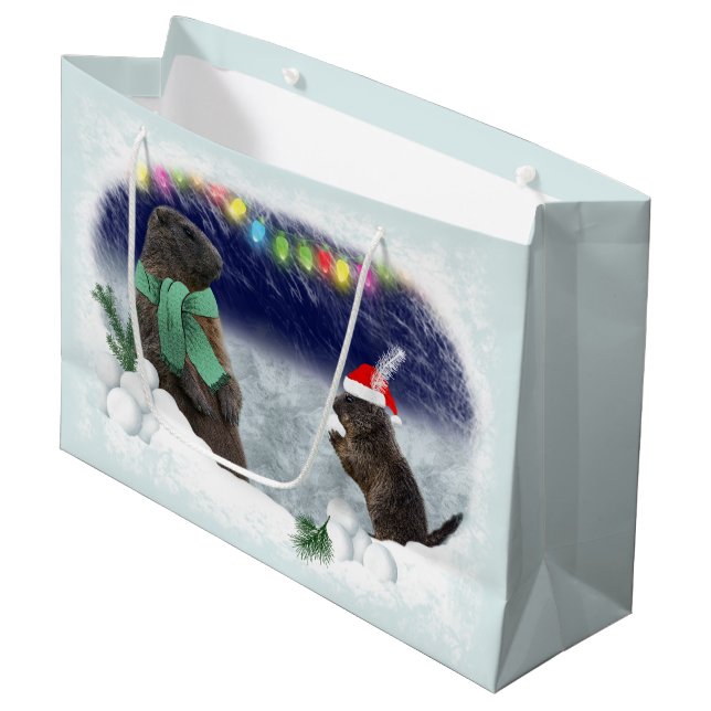 Snowball Fight Geschenktasche Große Geschenktüte (Vorderseite Schrägansicht)