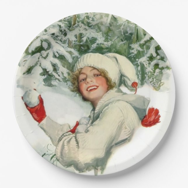 Snowball Fight (von Harrison Fisher) Pappteller (Vorderseite)