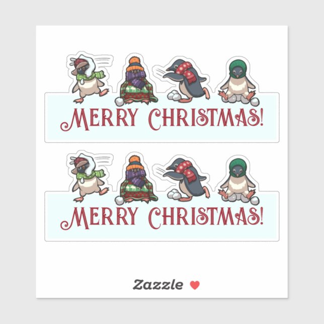 Snowball Kämpfe Pinguine Frohe Weihnachten Cartoon Aufkleber (Blatt)
