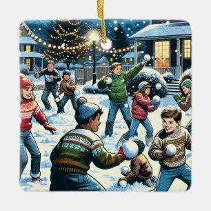 Snowball Kämpfen Personalisierte Weihnachten Keramikornament