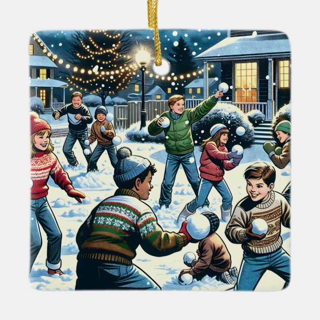 Snowball Kämpfen Personalisierte Weihnachten Keramikornament (Vorderseite)