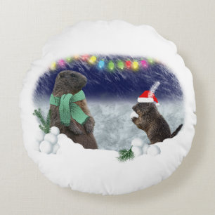 Snowball-Kampfflugzeug Rundes Kissen