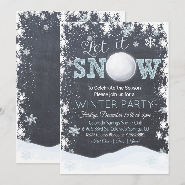 Snowball Snowflakes Invitation à la fête d'hiver (Devant / Derrière)