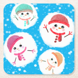 Snowball und Snowman Blue Rechteckiger Pappuntersetzer