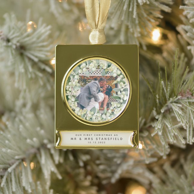Snowberries - Unser Erster Weihnachtsmann & Foto Banner-Ornament Gold (Baum)