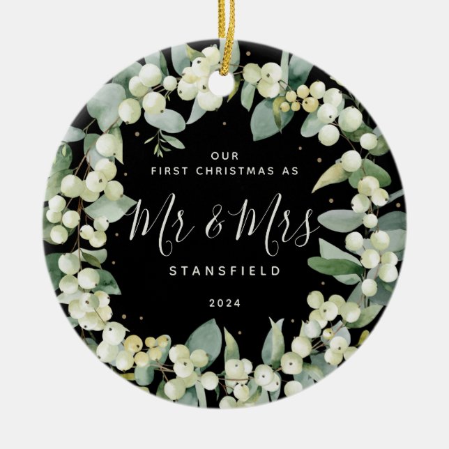Snowberries - Unser Erster Weihnachtsmann & Foto Keramik Ornament (Vorne)