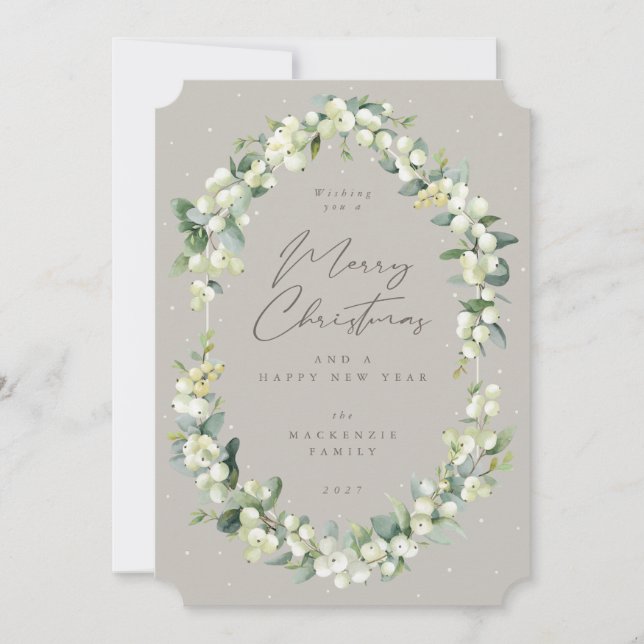 Snowberry+Eukalyptus Botanischer Rahmen Weihnachte Feiertagskarte (Vorderseite)
