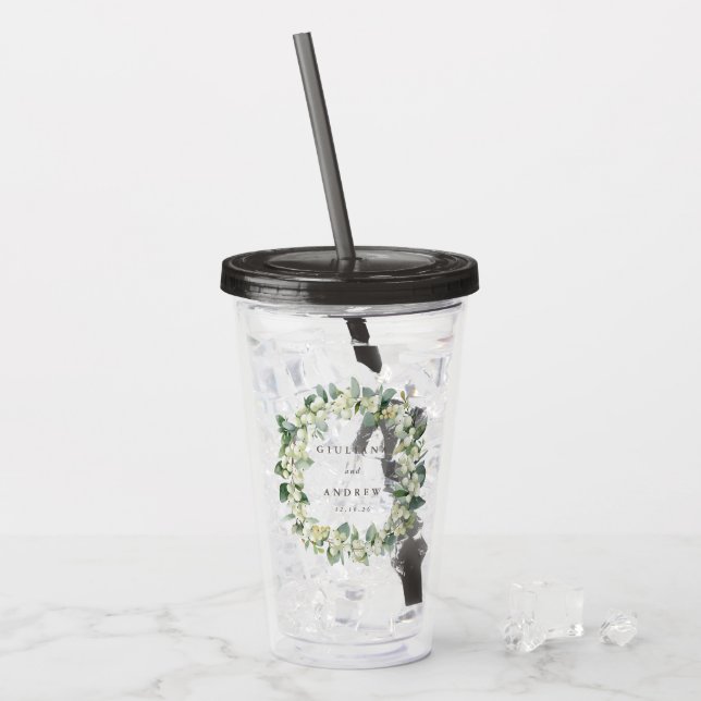 Snowberry & Eukalyptus Wreath Personalisierte Hoch Acryltrinkbecher (Vorderseite Ice)