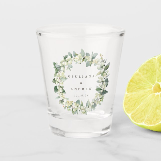 Snowberry & Eukalyptus Wreath Personalisierte Hoch Schnapsglas (Vorderseite)