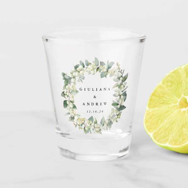 Snowberry & Eukalyptus Wreath Personalisierte Hoch Schnapsglas (Vorderseite)