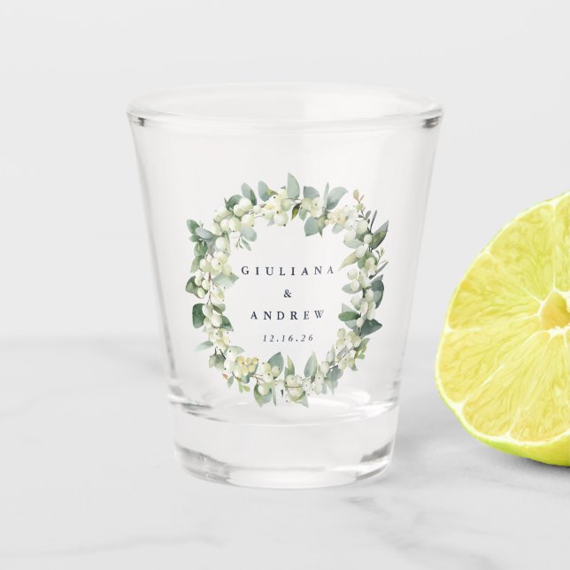 Snowberry & Eukalyptus Wreath Personalisierte Hoch Schnapsglas (Vorderseite)