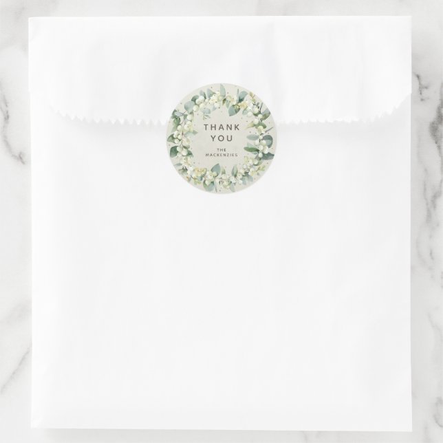 Snowberry+Eukalyptus Wreath Vielen Dank für Ihren  Runder Aufkleber (Tasche)
