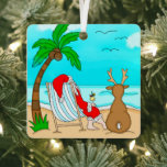 Snowbird Christmas, Santa and Reindeer on Beach  Ornament Aus Metall<br><div class="desc">Wishing you a Merry Christmas from the beach! Funny snowbird holiday ornament with hand drawn Santa Claus and reindeer sitting on the beach drinking a Pina colada.</div>