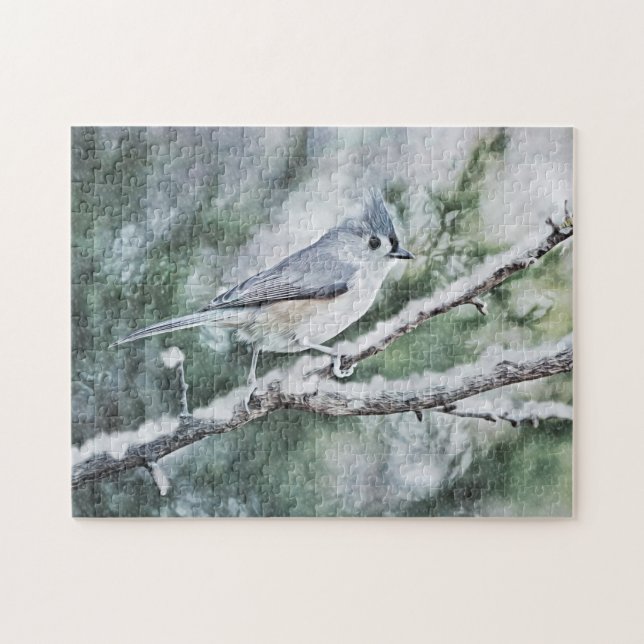 Snowbird Tufted Titmouse Bird Art Puzzle (Horizontal)