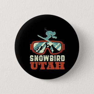 Snowbird Utah Mountain Vintages Retro Skifahren un Button