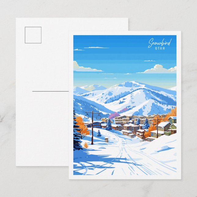 Snowbird Utah Vintage Reise Illustration Postkarte (Vorne/Hinten)