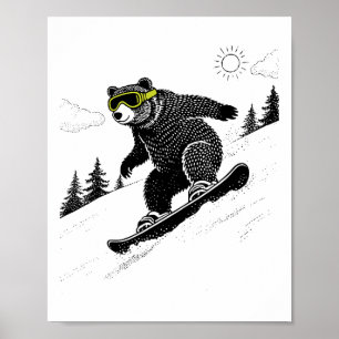 Snowboard-Bär, Lustiger Wintersport, Skifahren, Sp Poster