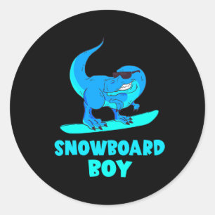 Snowboard Boy Dino T-rex Snowboarden Wintersport Runder Aufkleber