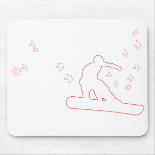Snowboard. Brett mit Vögeln. rote Kontur. Mousepad