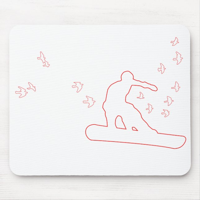 Snowboard. Brett mit Vögeln. rote Kontur. Mousepad (Vorne)