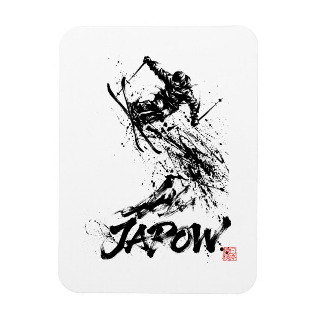 Snowboard Brush Art - Skier jump Magnet (Vertikal)