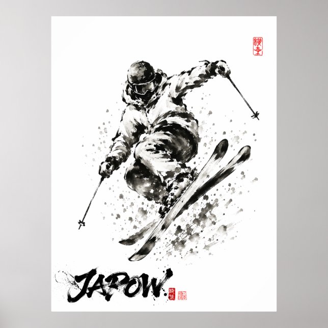 Snowboard Brush Art - Skier light Poster (Vorne)