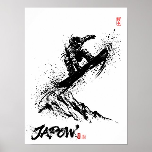 Snowboard Brush Art - Snowboarder Grab Jump Poster (Vorne)