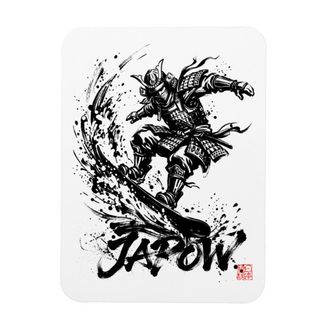 Snowboard Brush Art - Snowboarder Samurai Magnet (Vertikal)