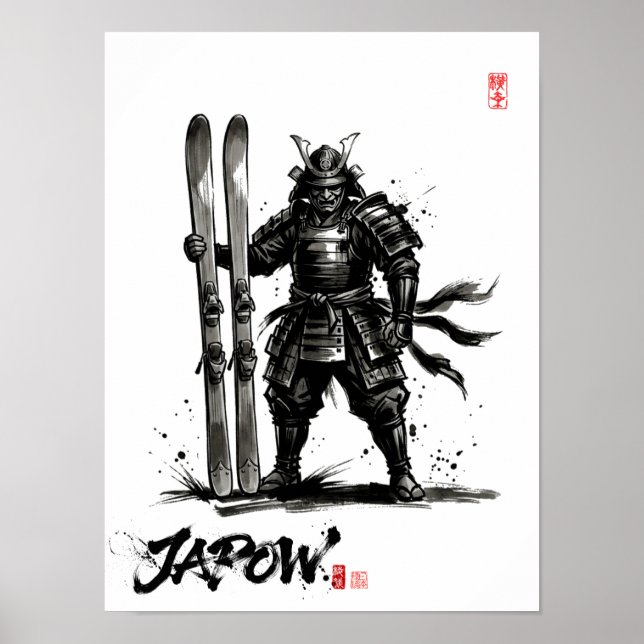 Snowboard Brush Art - Standing Samurai Ski Poster (Vorne)