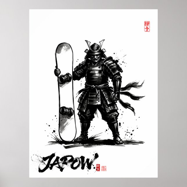 Snowboard Brush Art - Standing Samurai Snowboard Poster (Vorne)