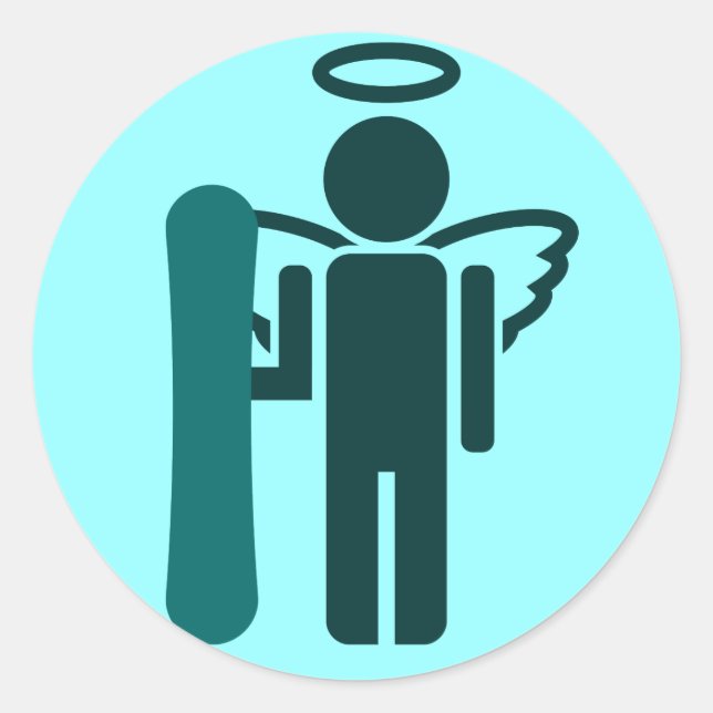 Snowboard-Engel Runder Aufkleber (Vorderseite)