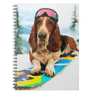 Snowboard fahrender Basset Hound Notizblock