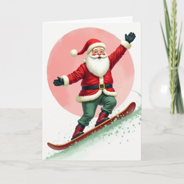 Snowboard fahrender Weihnachtsmann Karte (Vorderseite)