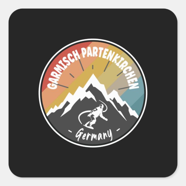 Snowboard Garmisch Partenkirchen Deutschland Quadratischer Aufkleber (Vorderseite)