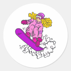 Snowboard Girl Runder Aufkleber