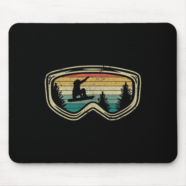 Snowboard Googles Big Air Silhouette Retro Bäume Mousepad (Vorne)