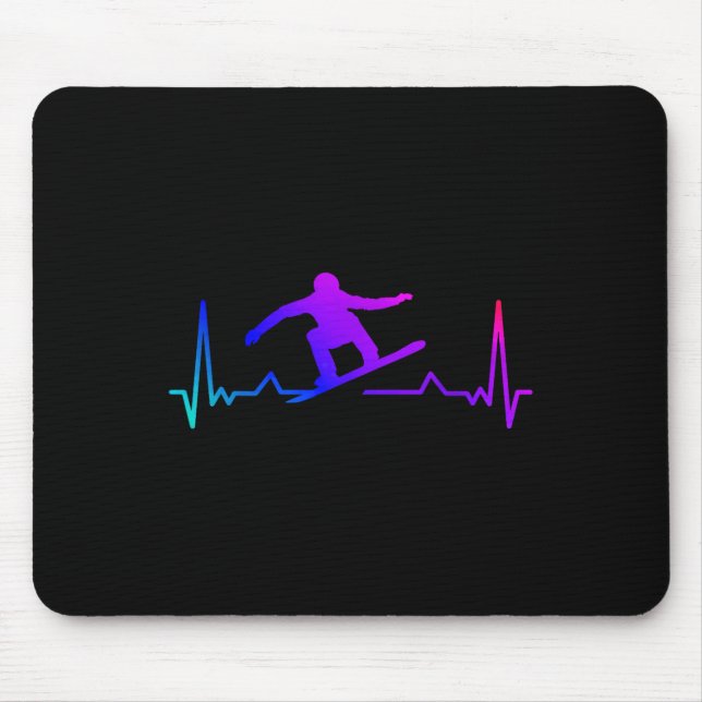 Snowboard Heartbeat 80er 90er Retro Winter Snowboa Mousepad (Vorne)