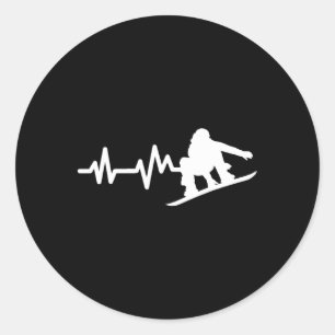 Snowboard Heartbeat Snowboarder Runder Aufkleber