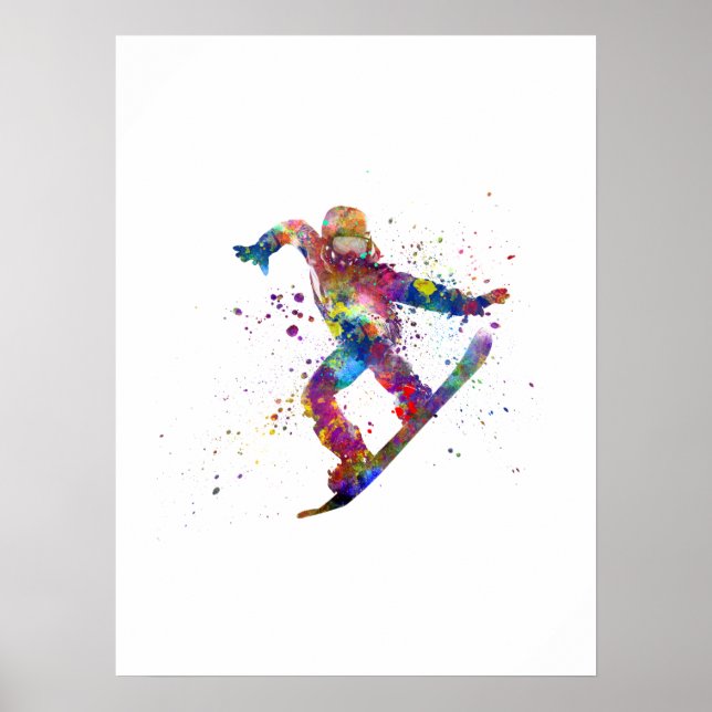 Snowboard in Aquarell Poster (Vorne)