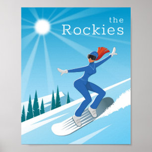 Snowboard Jeune femme Sun Trees Blue Hills Poster