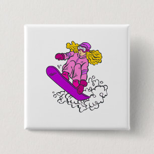 Snowboard-Mädchen Button
