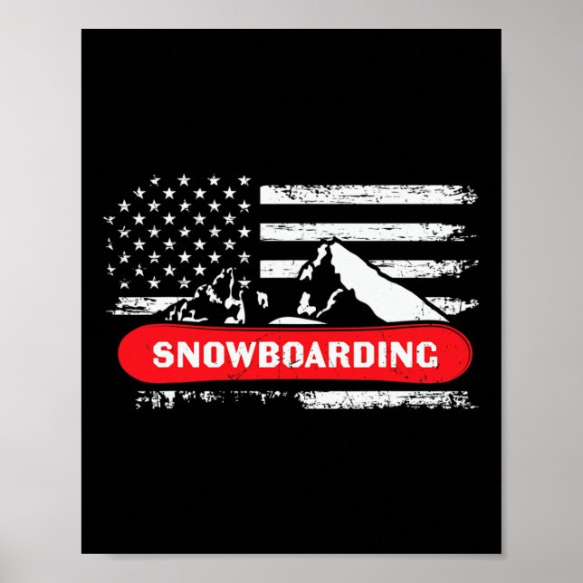 Snowboard Mountain mit amerikanischem Flaggendesig Poster (Vorne)