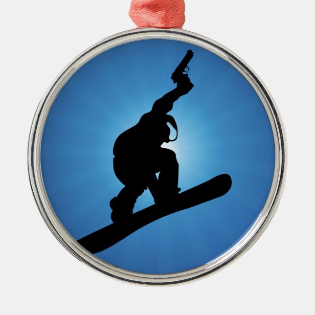 Snowboard Outlaw Silbernes Ornament (Vorne)