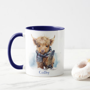 Snowboard personnalisé Highland Cow Blue Mug