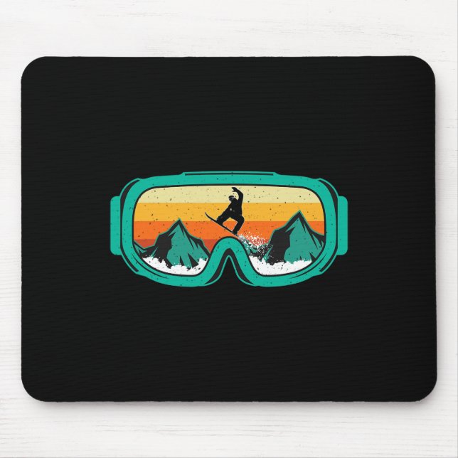 Snowboard - Retro Goggles Wintersport Lover Snowb Mousepad (Vorne)
