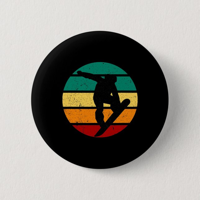 Snowboard Retro Sonnenuntergang Wintersportort Alp Button (Vorderseite)