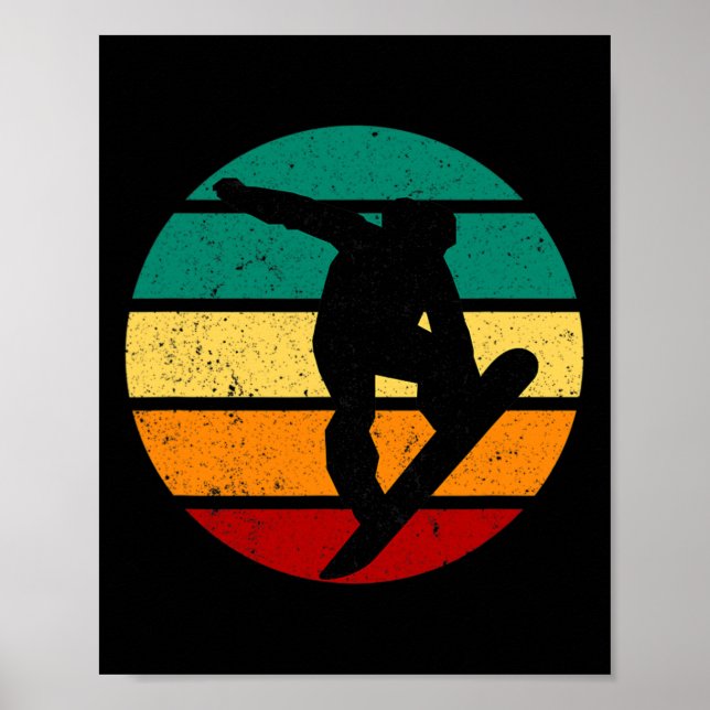 Snowboard Retro Sonnenuntergang Wintersportort Alp Poster (Vorne)