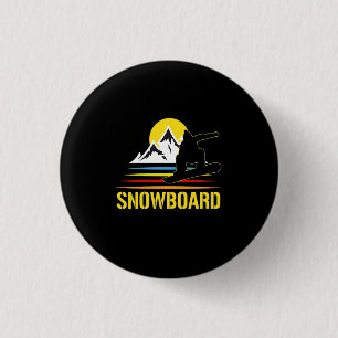 Snowboard Retro Vintage Button